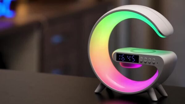 G Shape Clock RGB Light Bedside Lamp with Bluetooth Speaker & Wireless Charging - Image 4