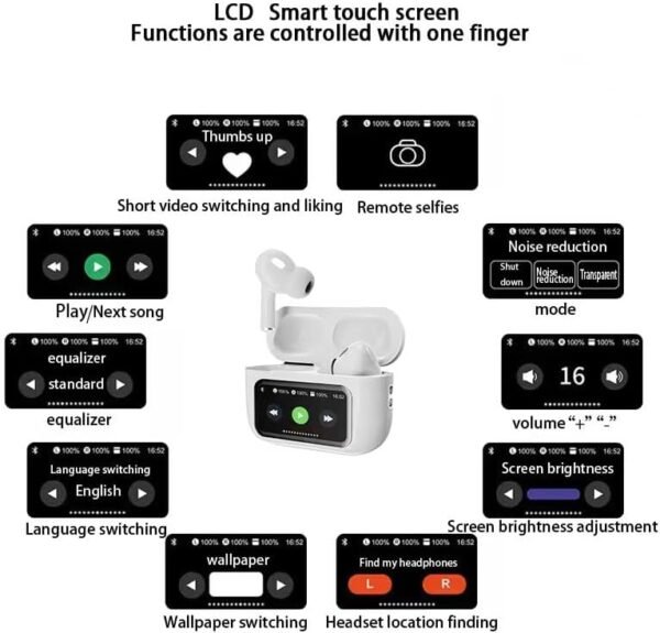 A9 Pro ANC Earbuds Touch Screen Display