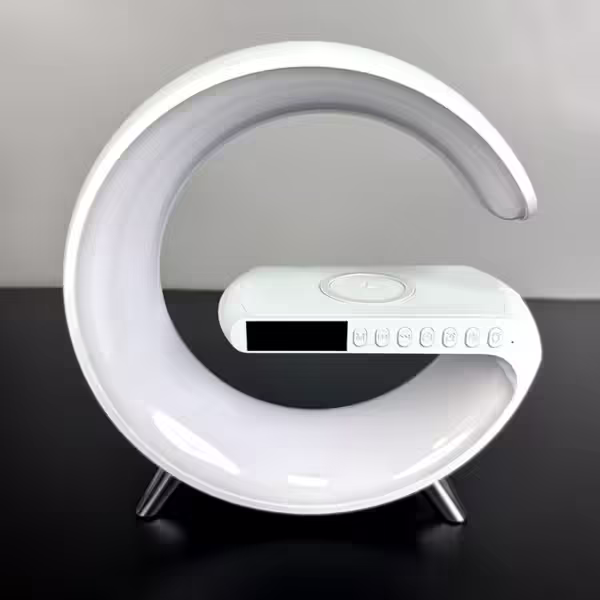 G Shape Clock RGB Light Bedside Lamp with Bluetooth Speaker & Wireless Charging - Image 3