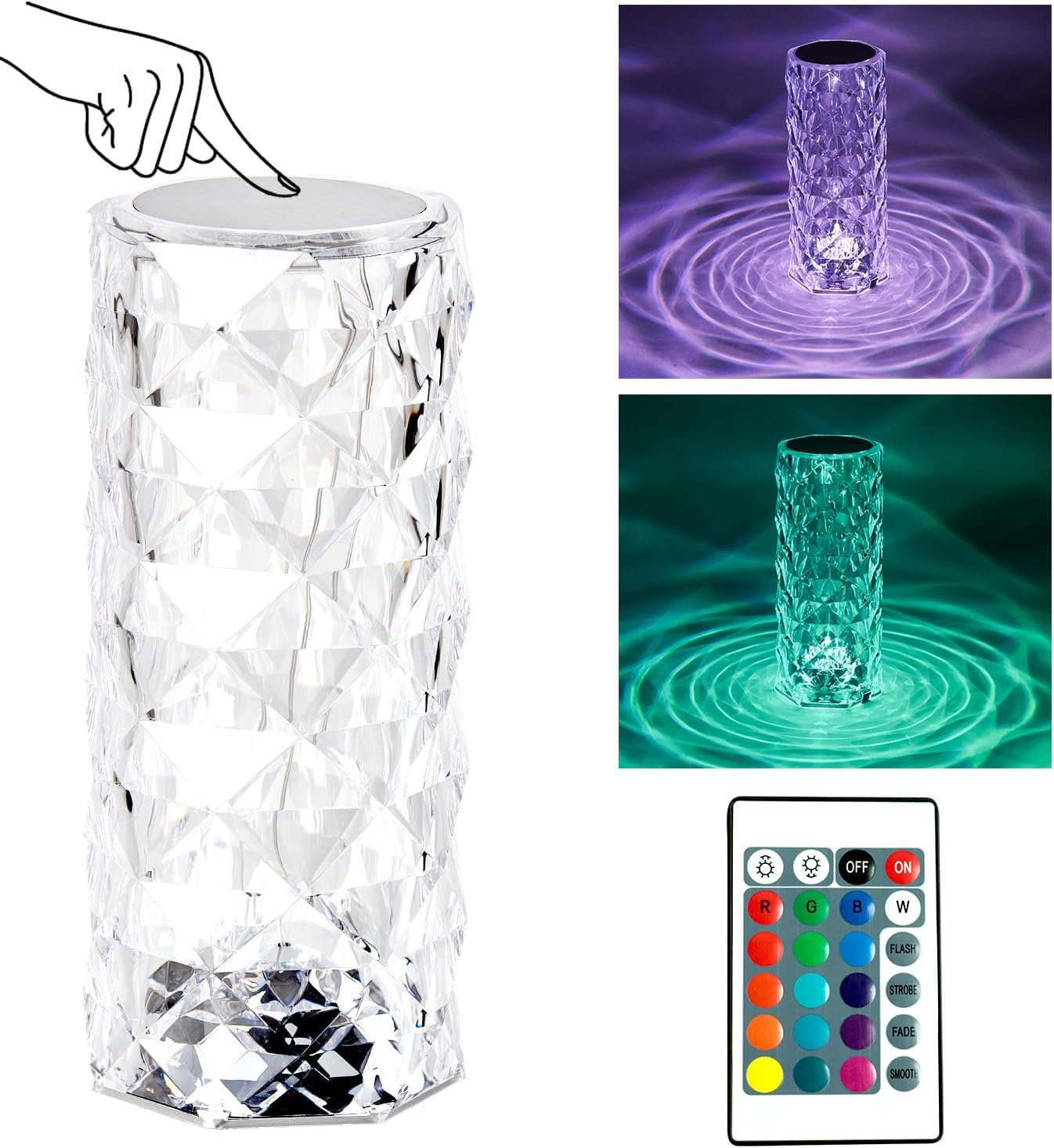 Crystal LED Rose Bedside Touch Lamp | 16 Colours & 4 Modes